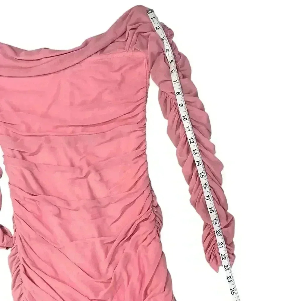 Fashion Nova Ready In A Ruched Off Shoulder Midi Dress - Pink Size Large - Picture 10 of 11